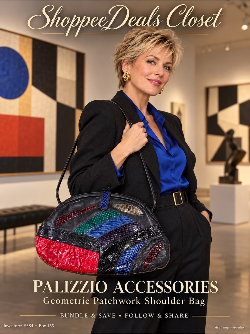 Palizzio Accessories Multicolor Reptile Texture Patchwork Shoulder Bag